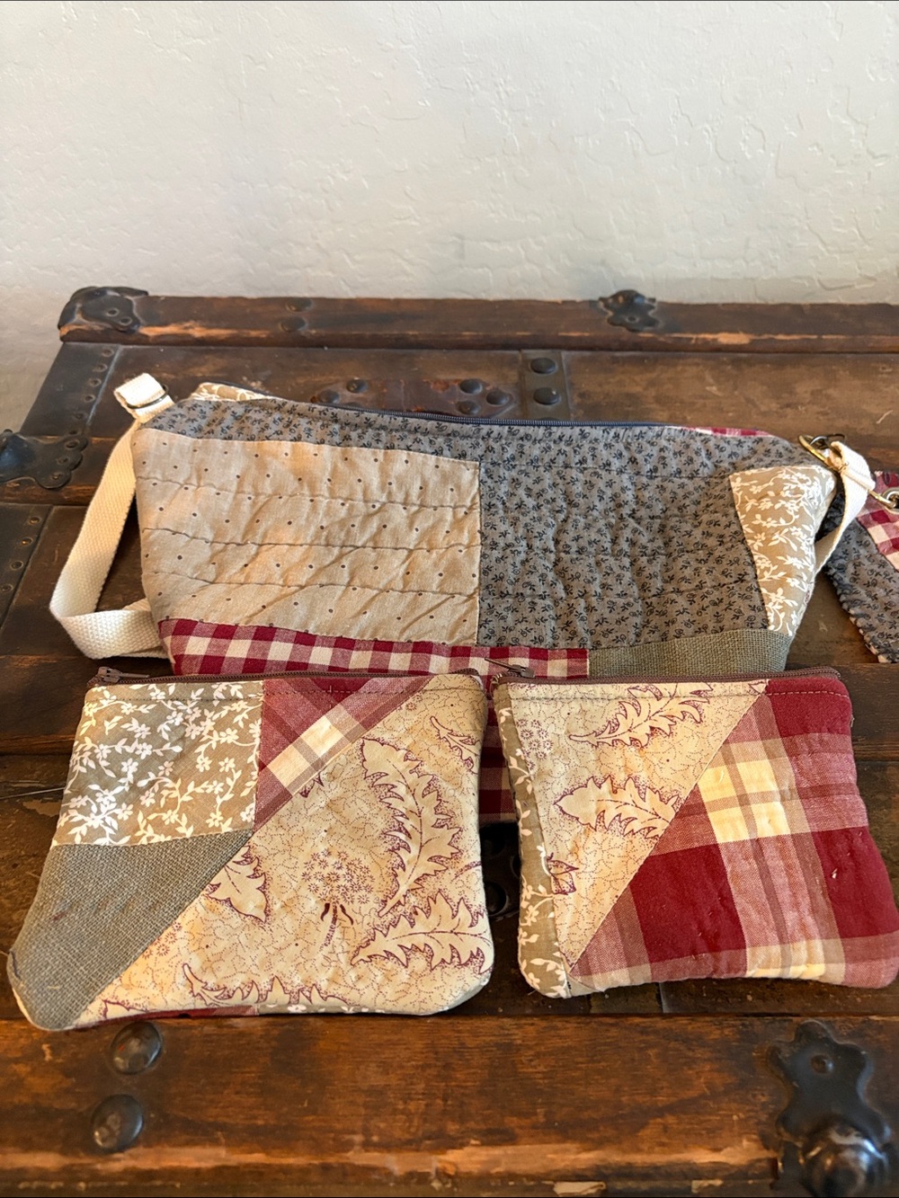 Upcycled Sling Bag- w/ 2 pouches. Adjustable strap. Fall vibes